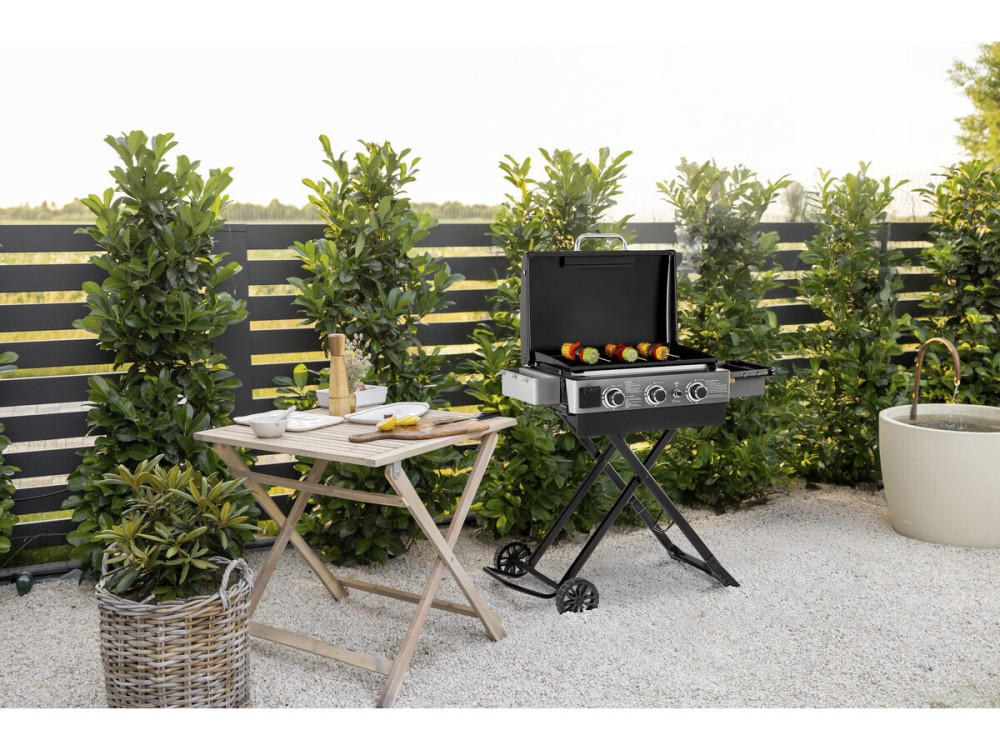 Plancha à gaz avec chariot pliable et portable "Firo" - 7,5 kw - Zwart