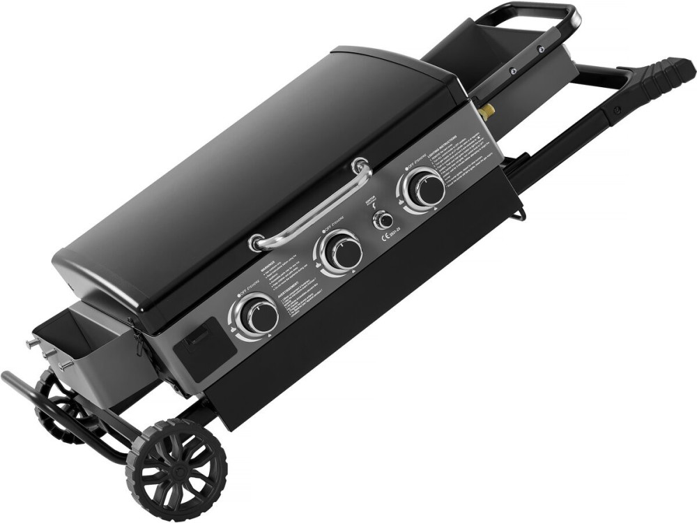 Plancha à gaz avec chariot pliable et portable "Firo" - 7,5 kw - Zwart