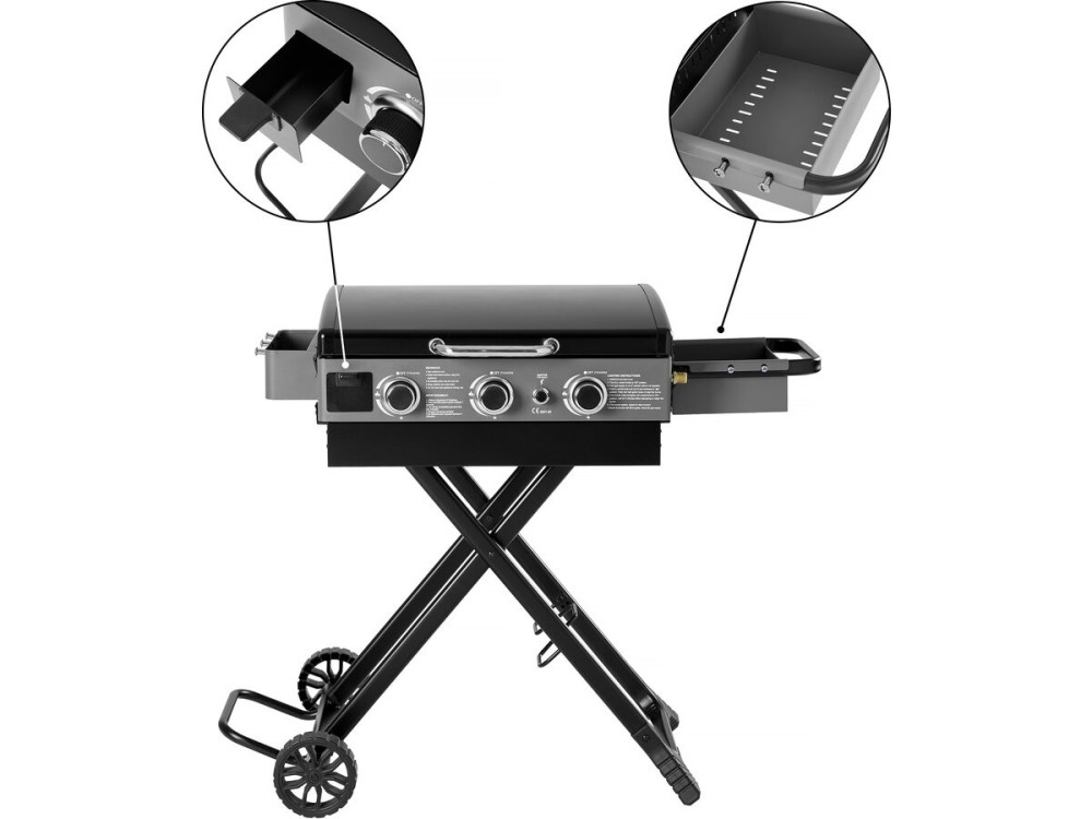Plancha à gaz avec chariot pliable et portable "Firo" - 7,5 kw - Zwart