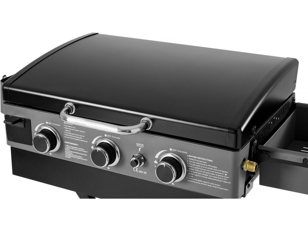 Plancha à gaz avec chariot pliable et portable "Firo" - 7,5 kw - Zwart