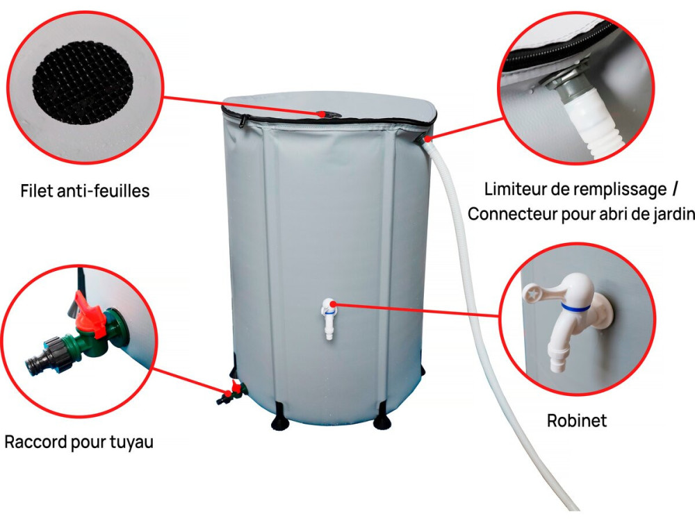 Regenton waterreservoir soepel pvc 250 liter - Grijs