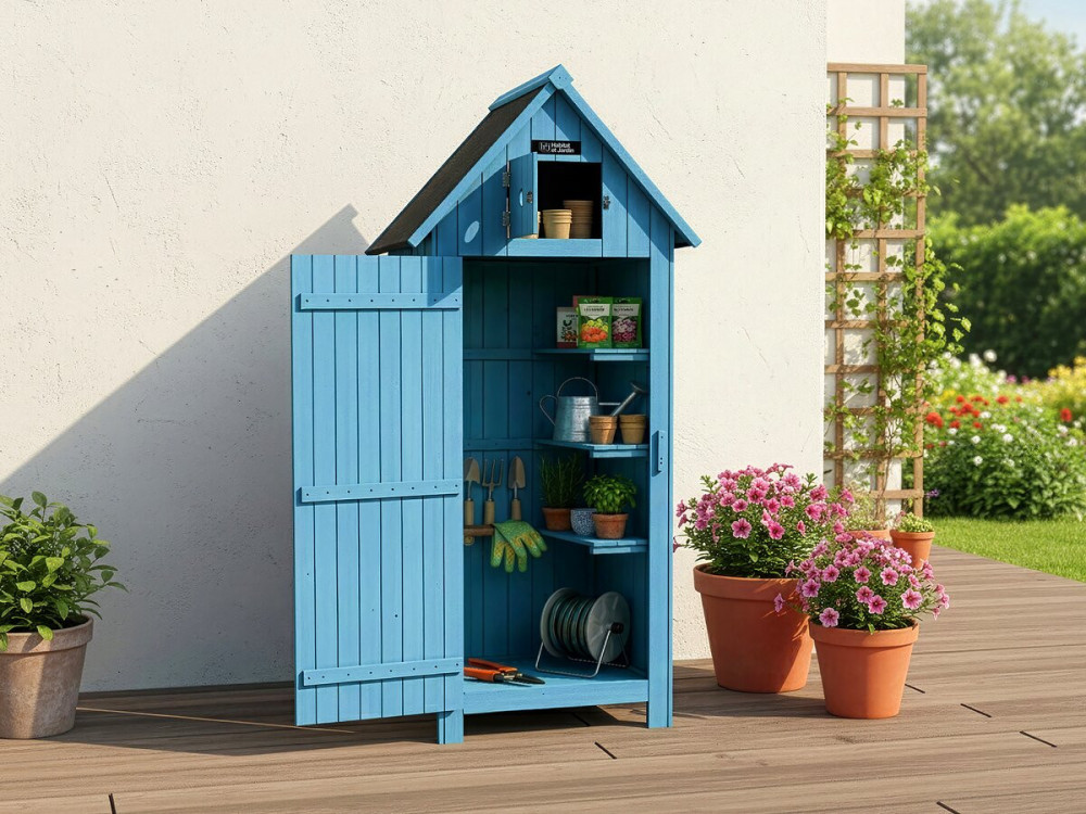 Tuinkast houten tuin berging "Cabanon" - 77 x 54,5 x 179 cm - Blauw hemelsblauw
