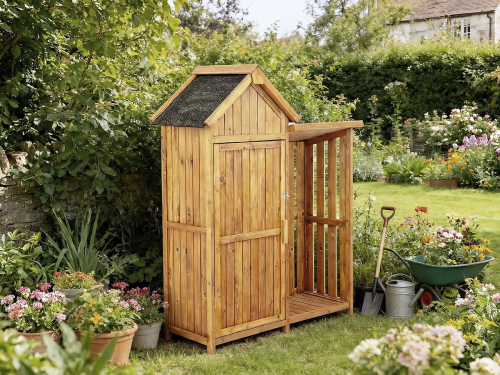 Houten tuinkast "Noé" met houtopslag - 136 x 57 x 170 cm - Bruin