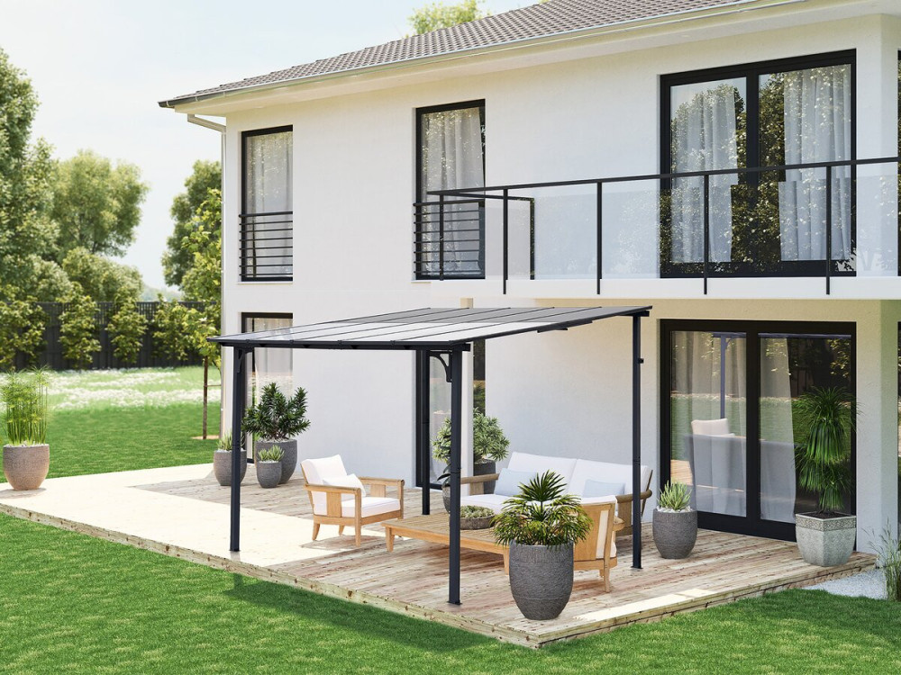 Aanbouwpergola "Marvin" - 3 x 3 m - 304 x 298 x 243 cm - Donkergrijs