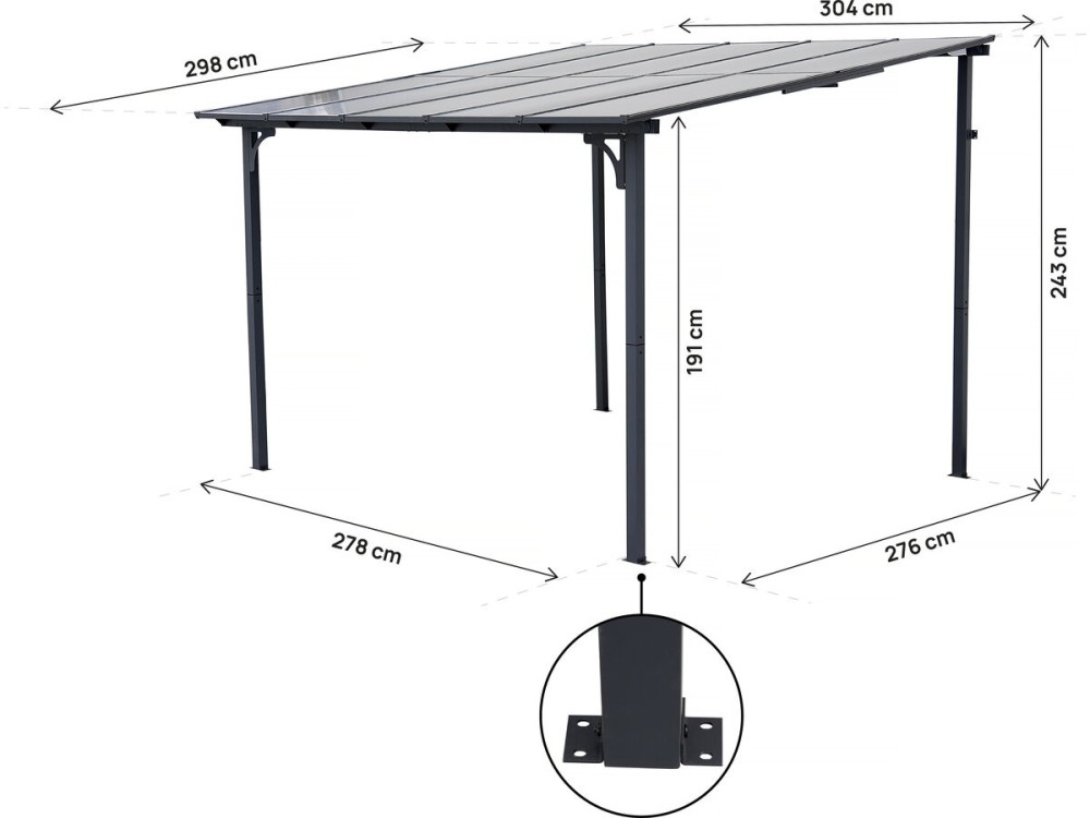Aanbouwpergola "Marvin" - 3 x 3 m - 304 x 298 x 243 cm - Donkergrijs
