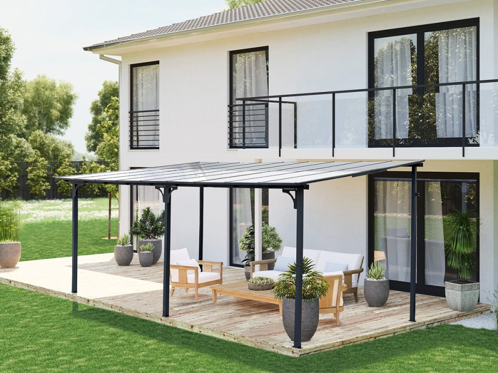 Aanbouwpergola "Marvin" - 5,5 x 3 m - 545 x 298 x 243 cm - Donkergrijs