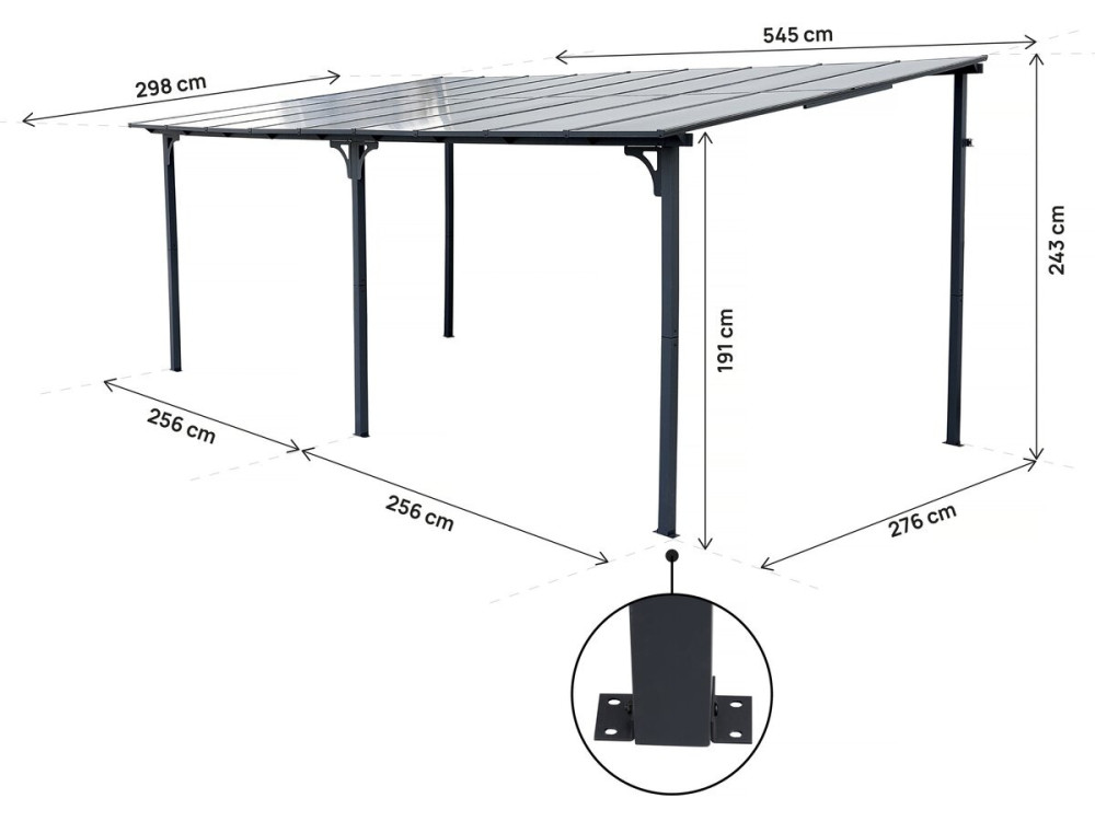 Aanbouwpergola "Marvin" - 5,5 x 3 m - 545 x 298 x 243 cm - Donkergrijs