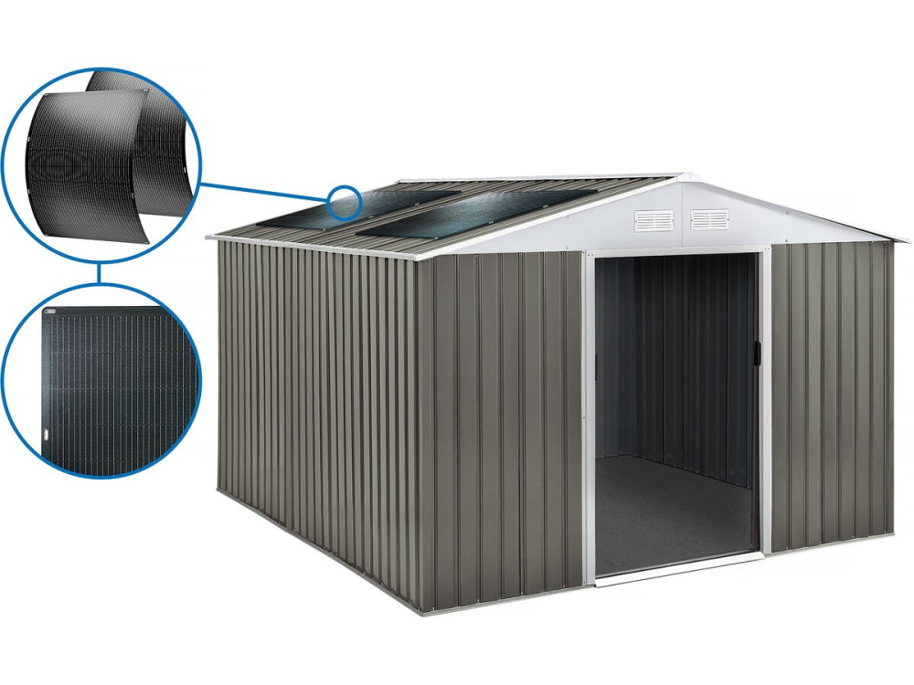 Tuinhuisje metaal "Dallas" - 12,99 m² met zonnepanelen - Taupe - grijs bruin