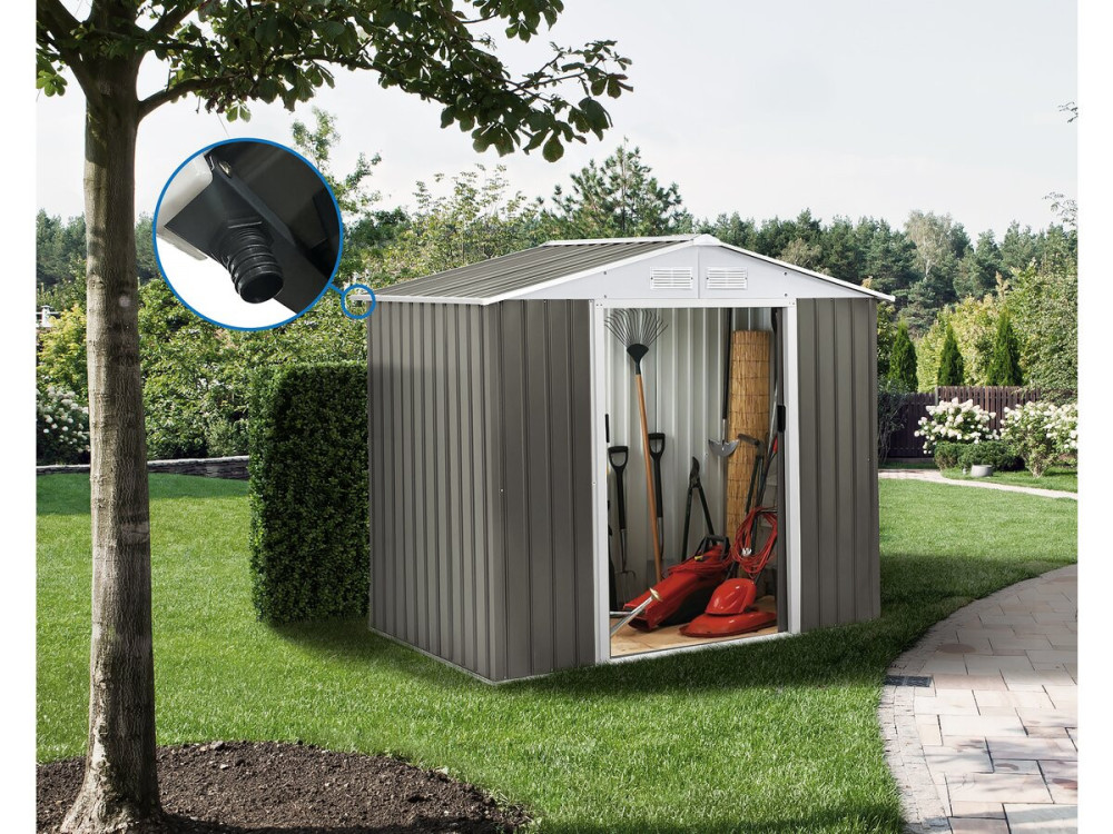 Tuinhuisje metaal "Dallas"  - 5,29 m² met goot - Taupe - grijs bruin
