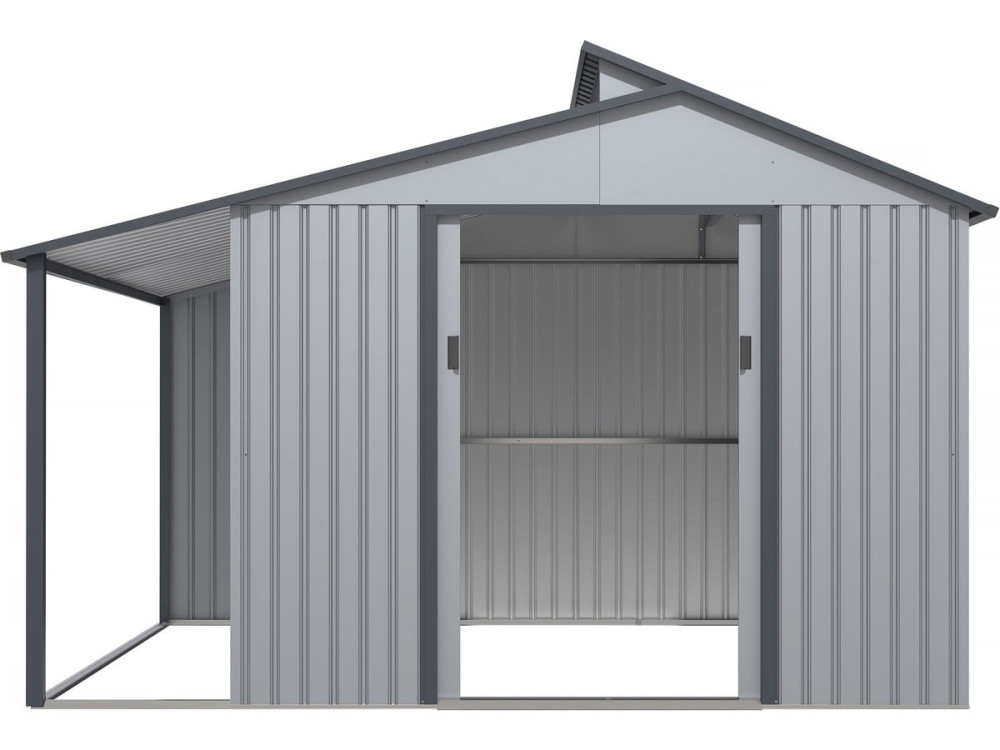 Tuinhuisje met overkapping metaal "Madras" - 9.12 m² - 355 x 257 x 237 cm - Grijs