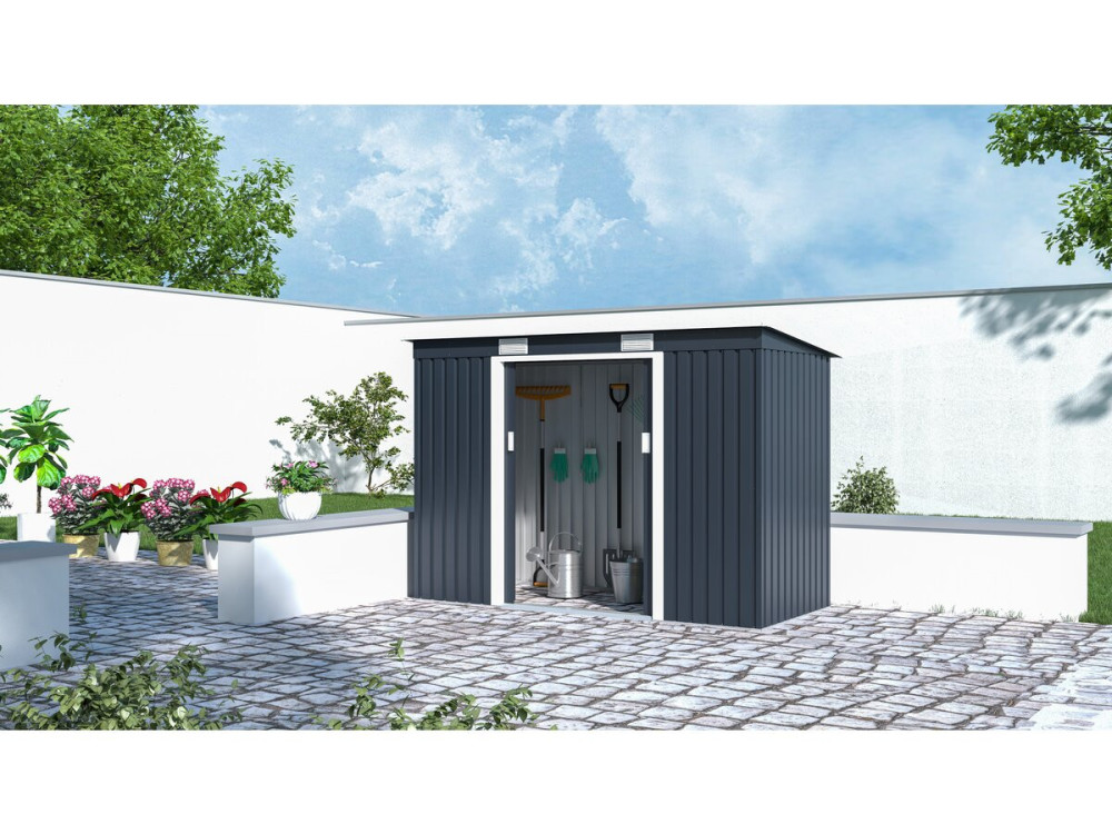 Tuinhuisje metaal "Austin" aflopend dak - 3,14 m2 - Grijs