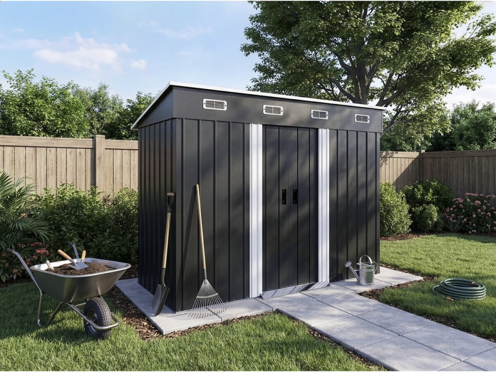 Metalen tuinhuisje "Denver" met enkele helling - 3,32 m² - Grijs