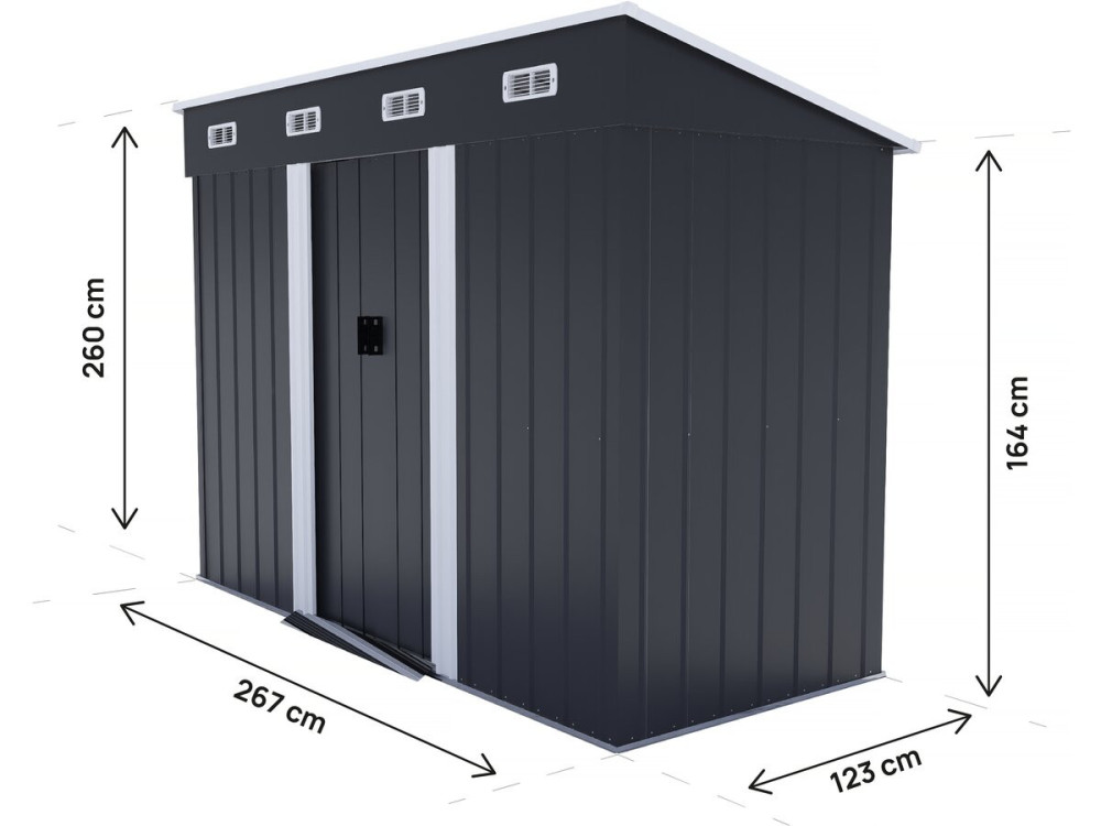 Metalen tuinhuisje "Denver" met enkele helling - 3,32 m² - Grijs