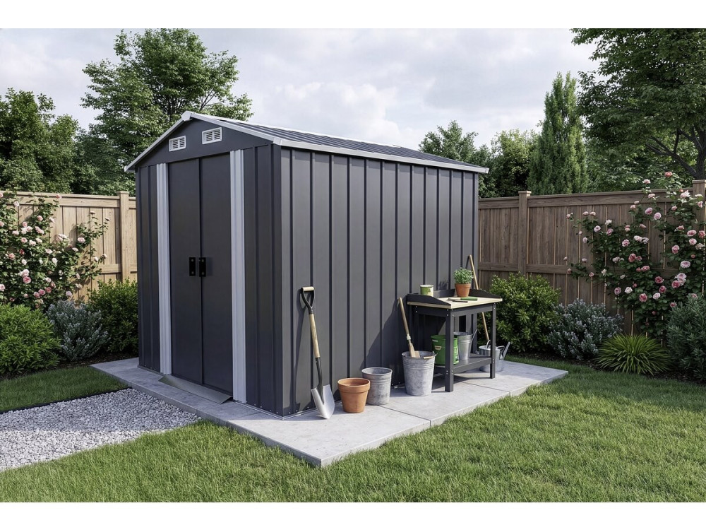 Metalen tuinhuisje met schuifdeuren "Boston" - 4.12 m² - Grijs