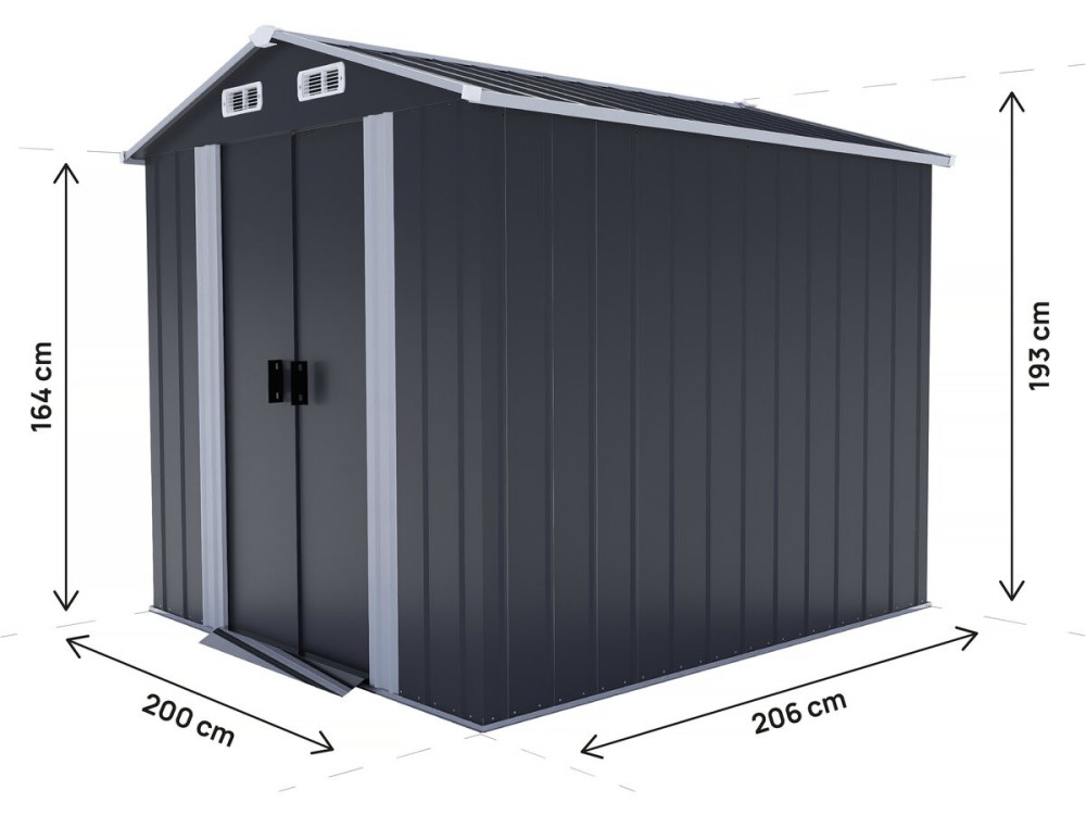Metalen tuinhuisje met schuifdeuren "Boston" - 4.12 m² - Grijs
