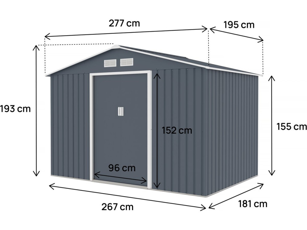 Metalen tuinhuis "Vegas II" - 5,29 m2 - Grijs