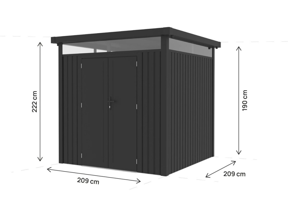 Premium metalen tuinhuisje met plat dak en klapdeur "Lexinton" - 5,29 m² - Grijs