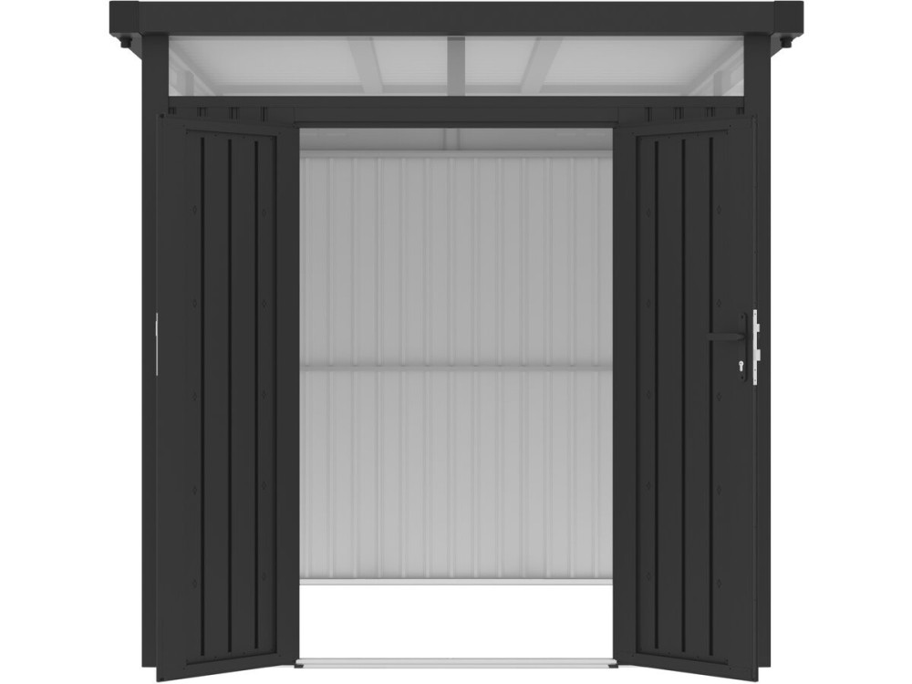 Premium metalen tuinhuisje met plat dak en klapdeur "Lexinton" - 5,29 m² - Grijs