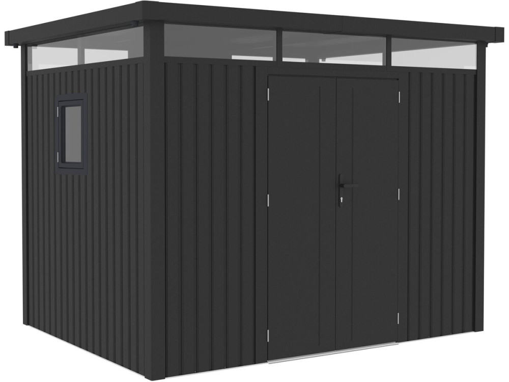 Premium metalen tuinhuis met plat dak en klapdeur "Lexinton" - 6,76 m² - Grijs