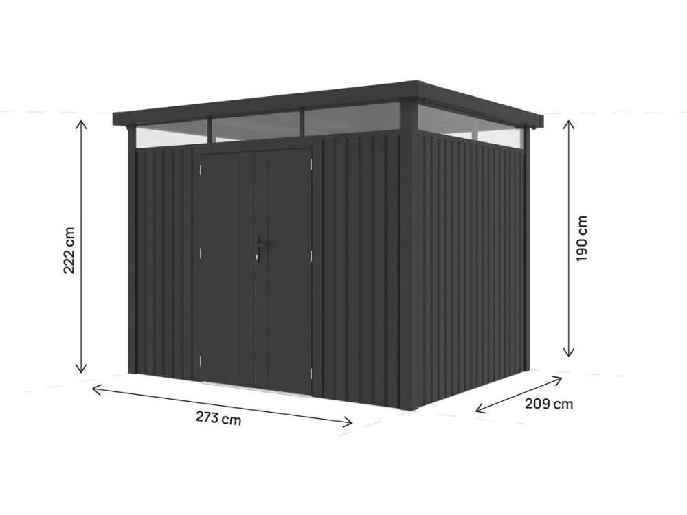 Premium metalen tuinhuis met plat dak en klapdeur "Lexinton" - 6,76 m² - Grijs
