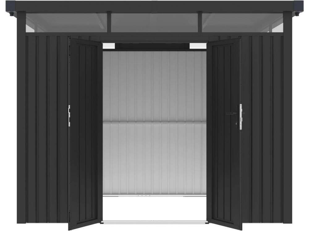 Premium metalen tuinhuis met plat dak en klapdeur "Lexinton" - 6,76 m² - Grijs