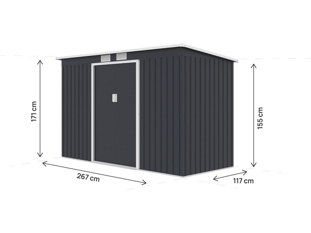 Metalen tuinhuisje met lessenaarsdak "Orlando" - 3,64 m² - Grijs