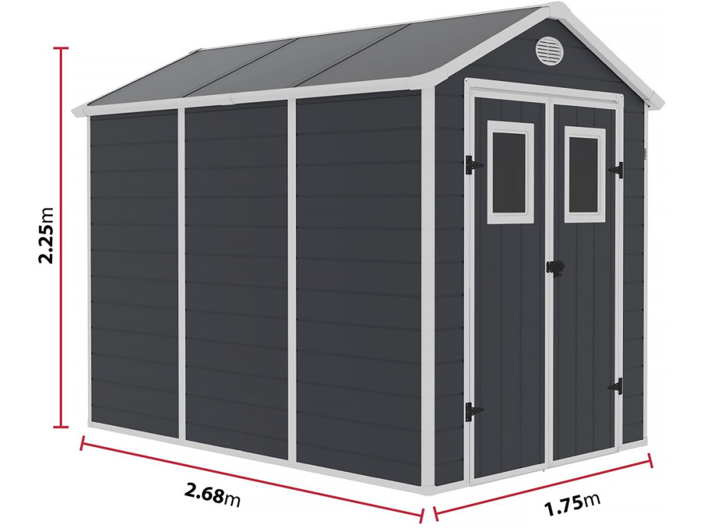 Tuinhuisje resin "Texas" - 5,23 m² - inclusief verankeringsset  - Antraciet