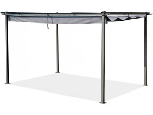 Pergola terrasoverkapping metaal harmonicadoek schaduwdoek zonwering verstelbaar  - 3 x 4 m - Grijs antraciet