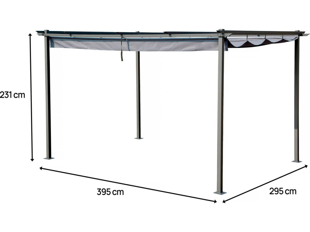 Pergola terrasoverkapping metaal harmonicadoek schaduwdoek zonwering verstelbaar  - 3 x 4 m - Grijs antraciet
