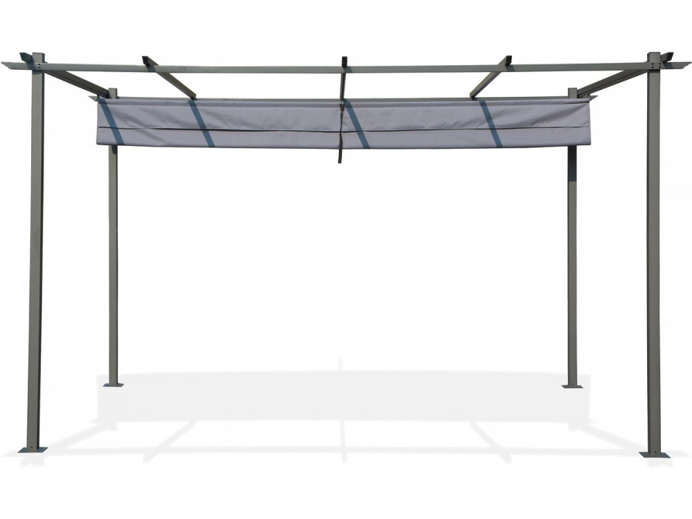 Pergola terrasoverkapping metaal harmonicadoek schaduwdoek zonwering verstelbaar  - 3 x 4 m - Grijs antraciet