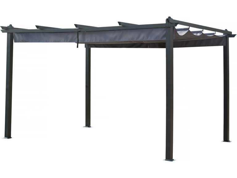 Pergola terrasoverkapping aluminium harmonicadoek schaduwdoek zonwering verstelbaar  - 3 x 4 m - Grijs antraciet