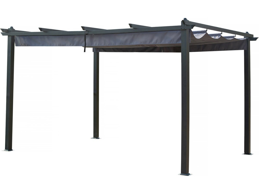 Pergola terrasoverkapping aluminium harmonicadoek schaduwdoek zonwering verstelbaar  - 3 x 4 m - Grijs antraciet