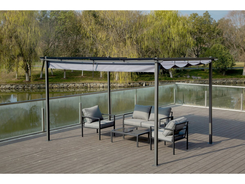 Pergola terrasoverkapping aluminium harmonicadoek schaduwdoek zonwering verstelbaar  - 3 x 4 m - Grijs antraciet