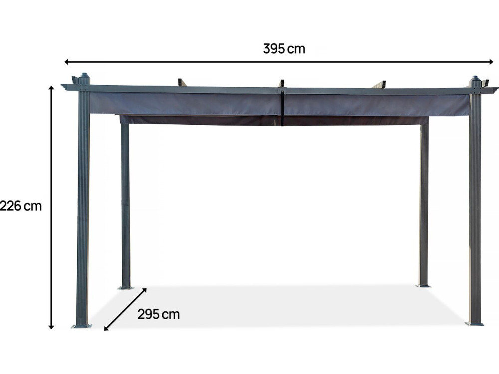Pergola terrasoverkapping aluminium harmonicadoek schaduwdoek zonwering verstelbaar  - 3 x 4 m - Grijs antraciet