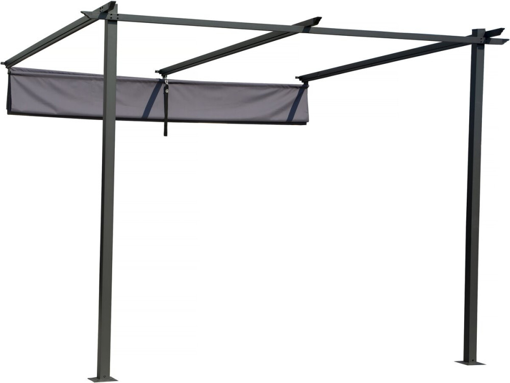 Pergola aanbouw harmonicadoek schaduwdoek zonwering verstelbaar - 3 x 3 m - Grijs antraciet