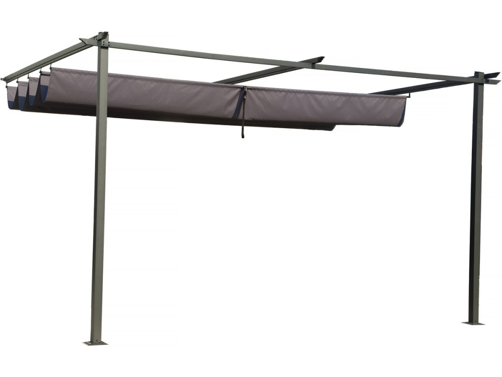 Pergola aanbouw harmonicadoek schaduwdoek zonwering verstelbaar -  3 x 4 m - Grijs antraciet