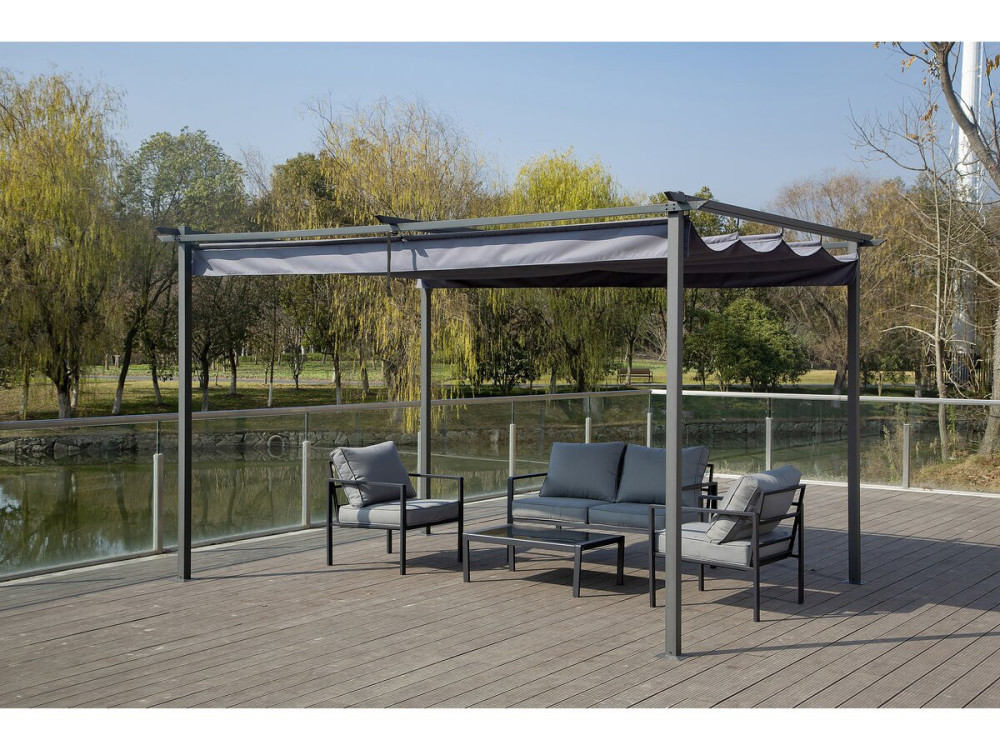 Pergola schaduwdoek harmonicadoek zonwering verstelbaar - 3 x 4 m - Grijs