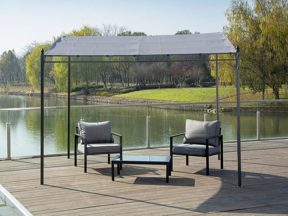 Pergola terrasoverkapping aanbouw metaal met aflopend dak - 3 x 2,5 m - Grijs