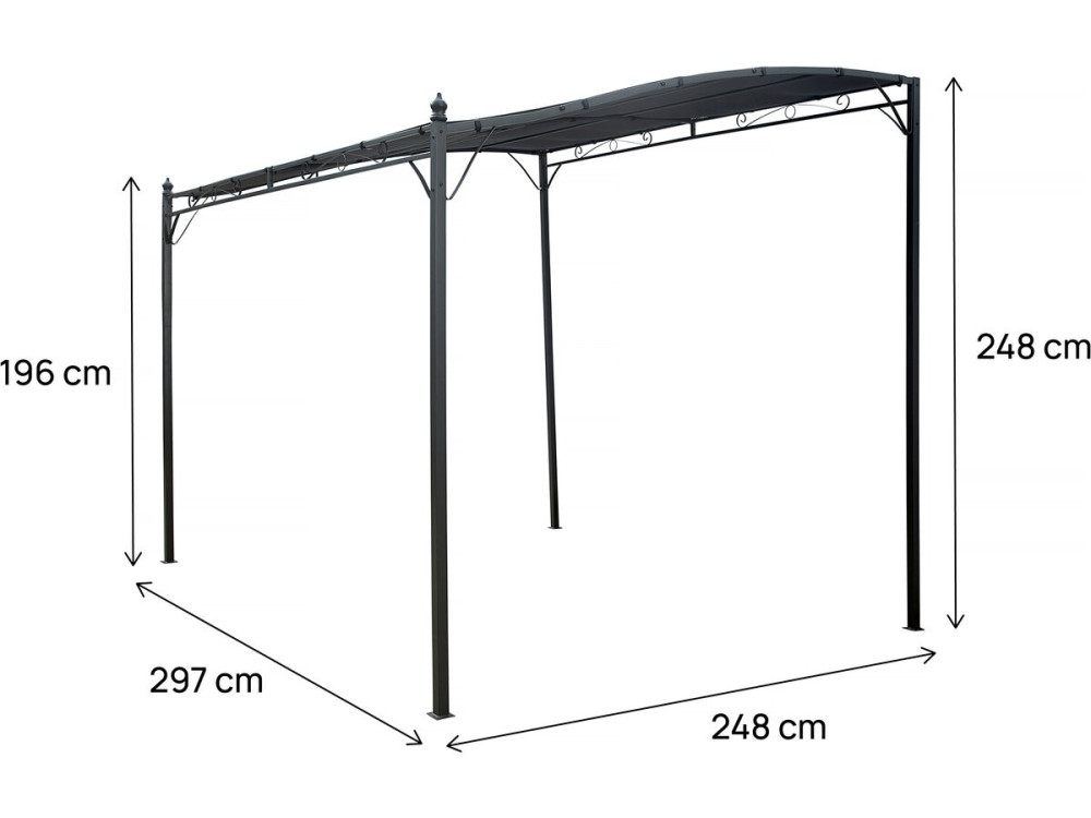 Pergola terrasoverkapping aanbouw metaal met aflopend dak - 3 x 2,5 m - Grijs