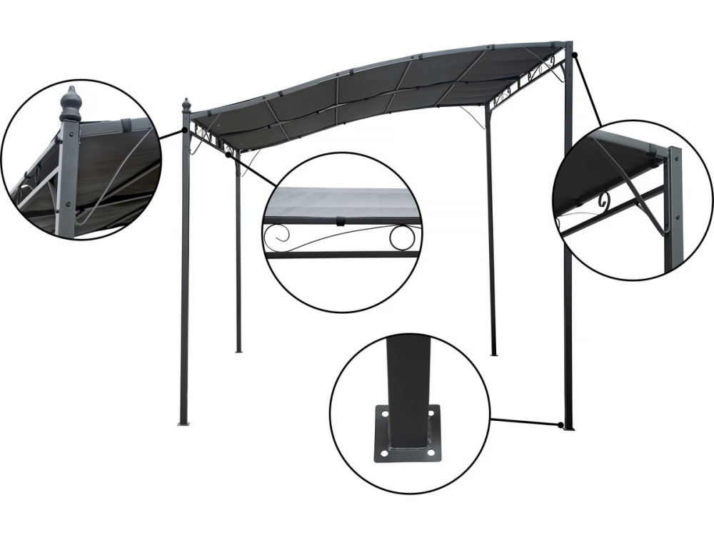 Pergola terrasoverkapping aanbouw metaal met aflopend dak - 3 x 2,5 m - Grijs