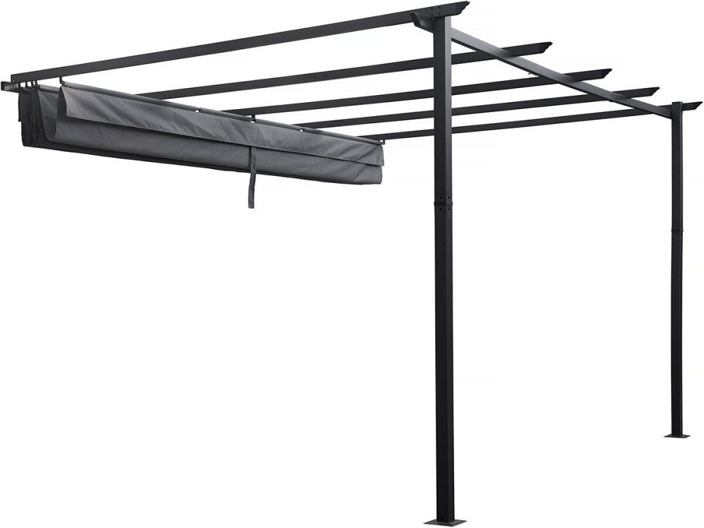 Pergola terrasoverkapping aanbouw aluminium harmonicadoek schaduwdoek zonwering verstelbaar -  3 x 4 m -  Grijs