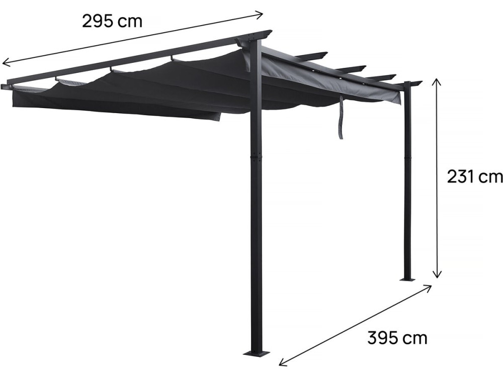 Pergola terrasoverkapping aanbouw aluminium harmonicadoek schaduwdoek zonwering verstelbaar -  3 x 4 m -  Grijs