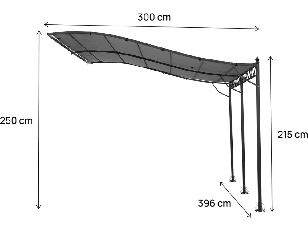 Pergola terrasoverkapping metaal aanbouw luifel zonwering - 3 x 4 m - Grijs
