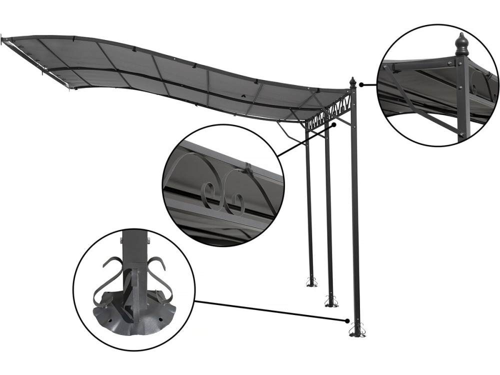 Pergola terrasoverkapping metaal aanbouw luifel zonwering - 3 x 4 m - Grijs
