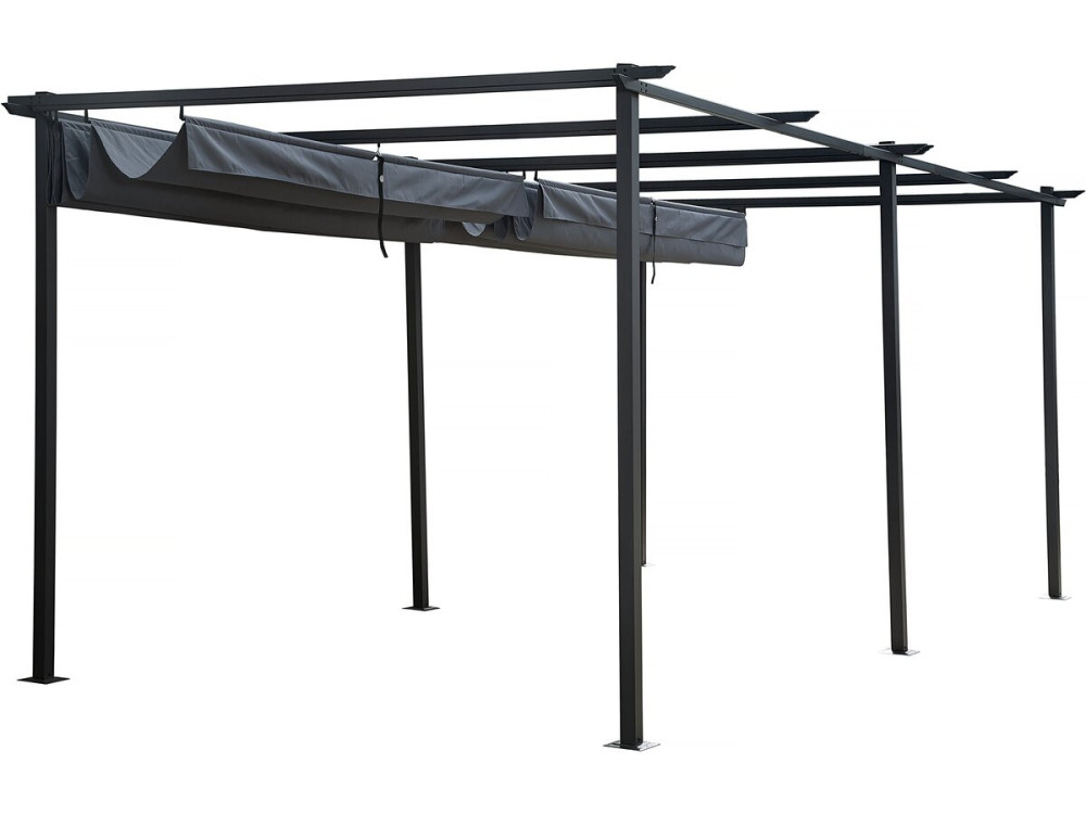 Pergola terrasoverkapping metaal harmonicadoek schaduwdoek zonwering verstelbaar  - 3 x 6 m - Antraciet