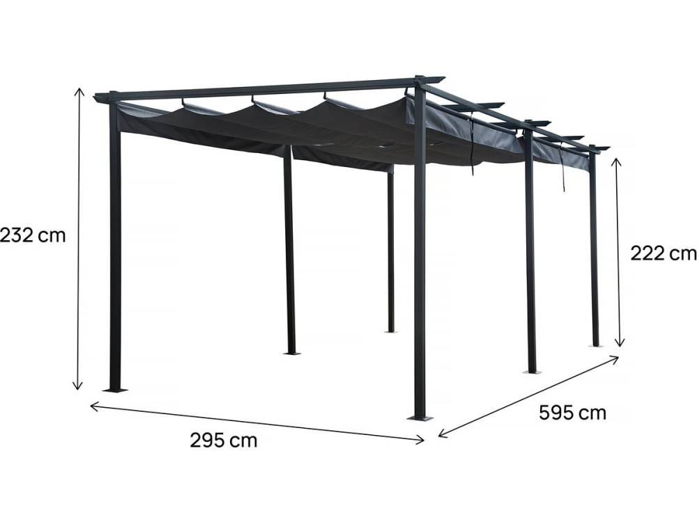 Pergola terrasoverkapping metaal harmonicadoek schaduwdoek zonwering verstelbaar  - 3 x 6 m - Antraciet