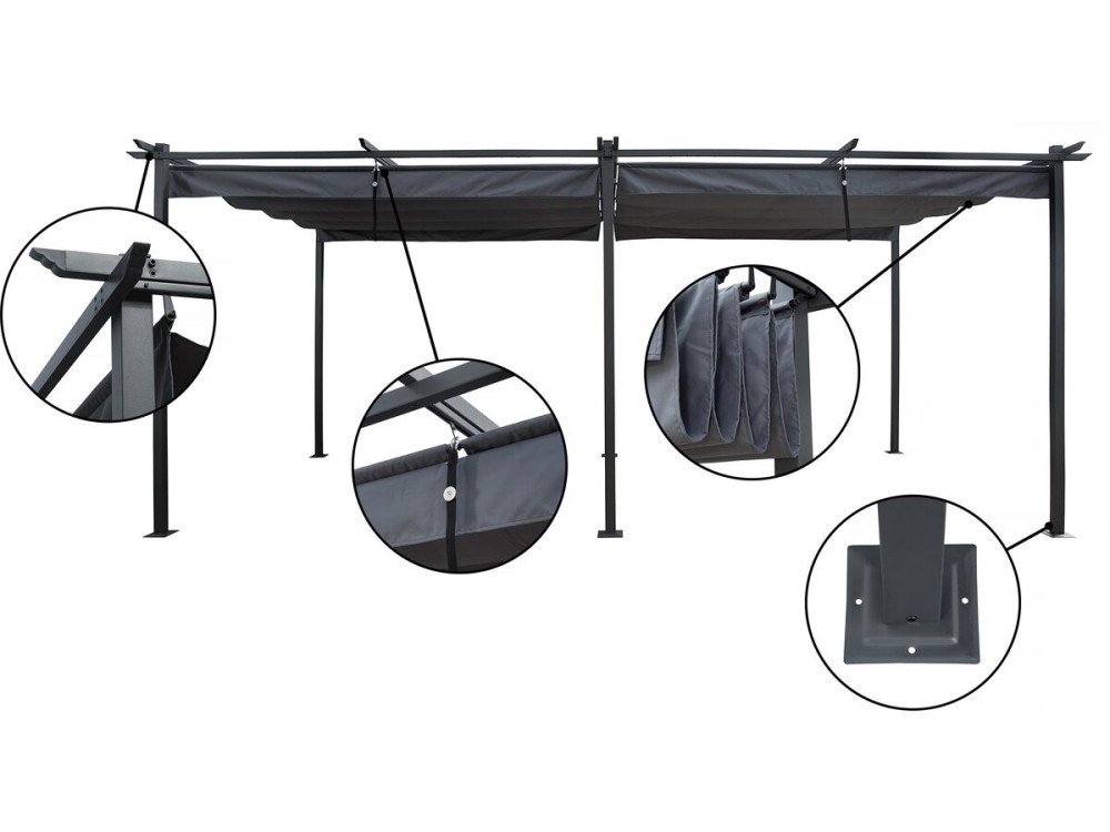 Pergola terrasoverkapping metaal harmonicadoek schaduwdoek zonwering verstelbaar  - 3 x 6 m - Antraciet
