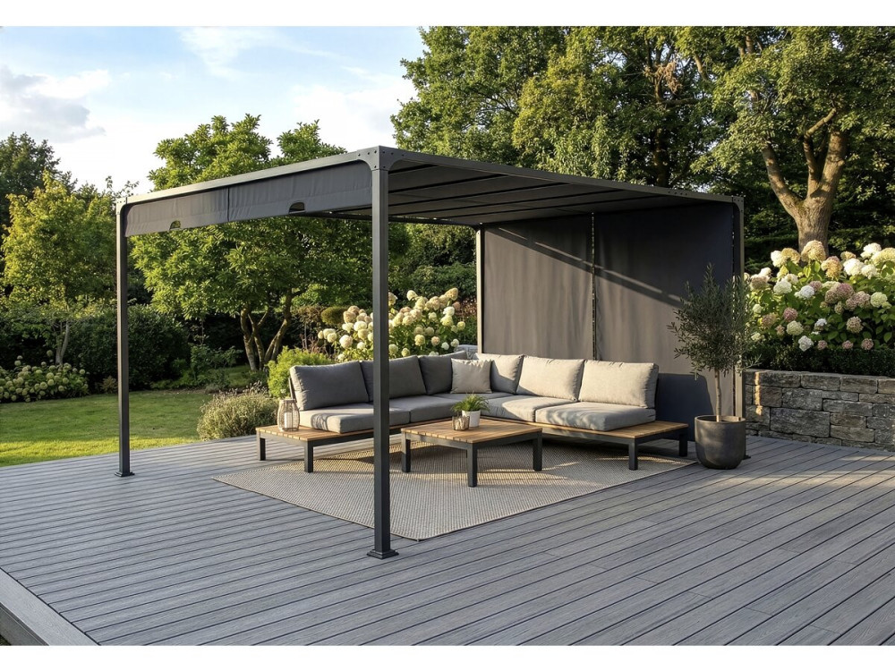 Pergola met metalen schuifdak "Courtenay" - 3 x 4 m - Grijs
