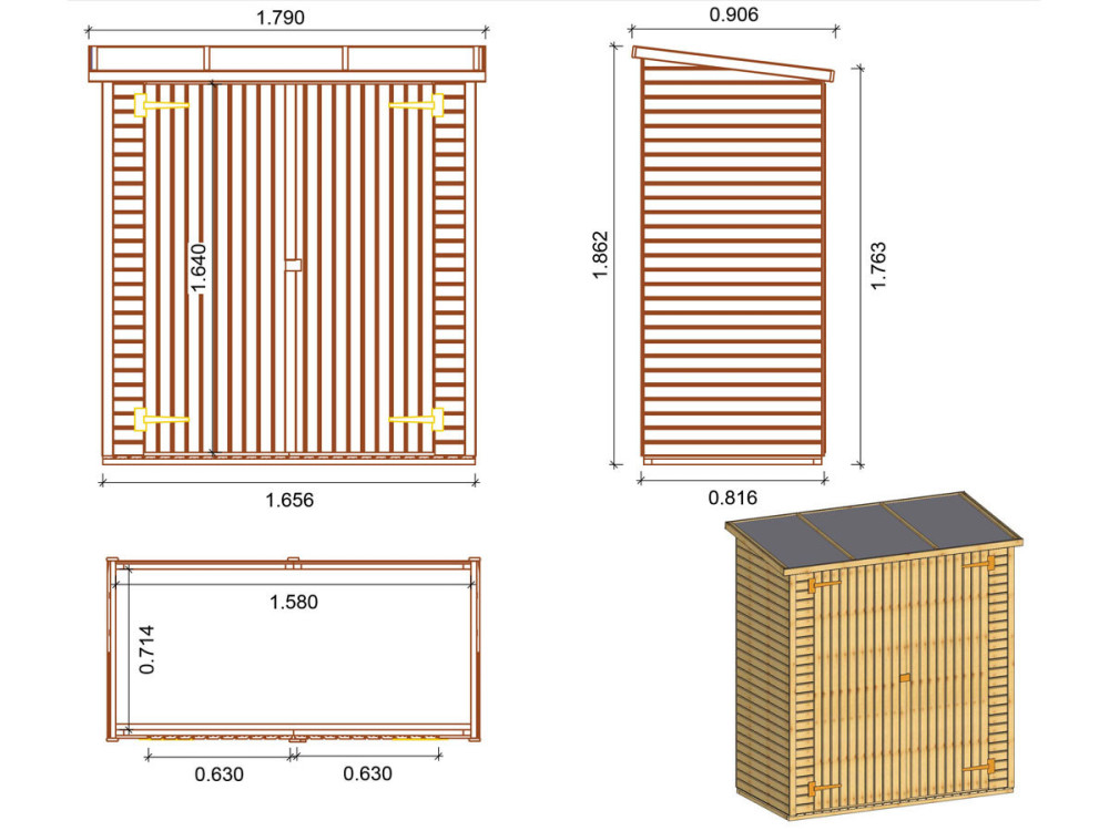 Tuinhuisje hout prachtig "Lipki " - 179 x 90 x 178/187 cm  - 1.61 m² - 12 mm - Met vloer