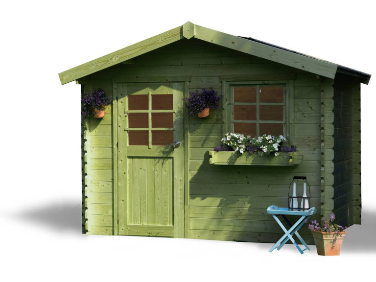 Houten tuinhuis "Sologne" - Geïmpregneerd model (groen) - 8.88 m² - 2.98 x 2.98 x 2.39 m - 28 mm